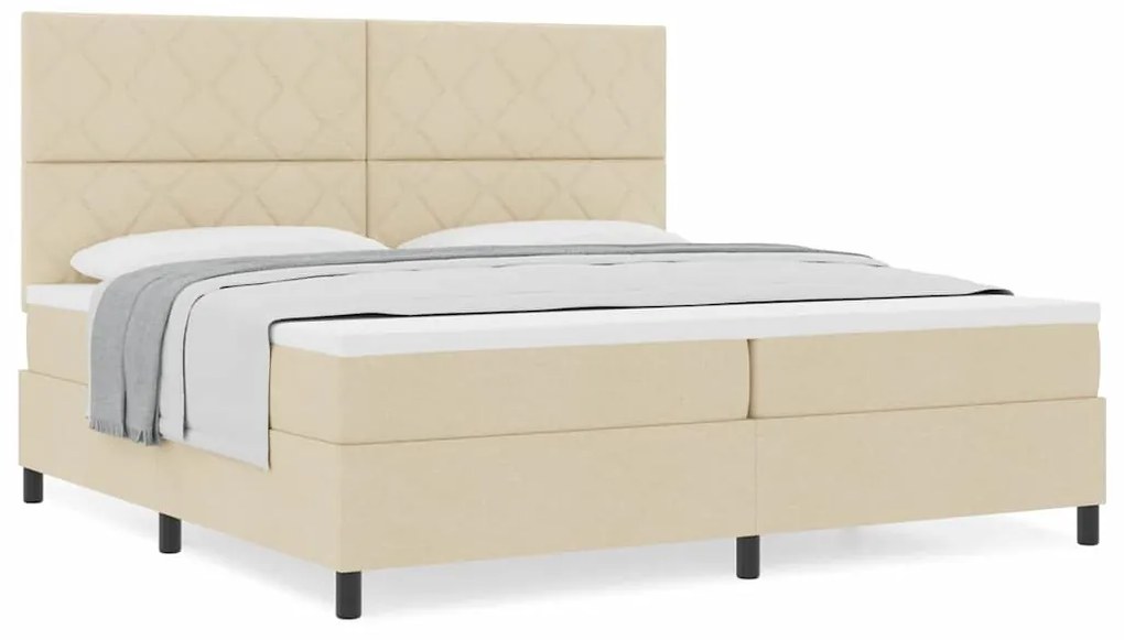 Cama Box Spring com Colchão Creme 200x200 cm Tecido