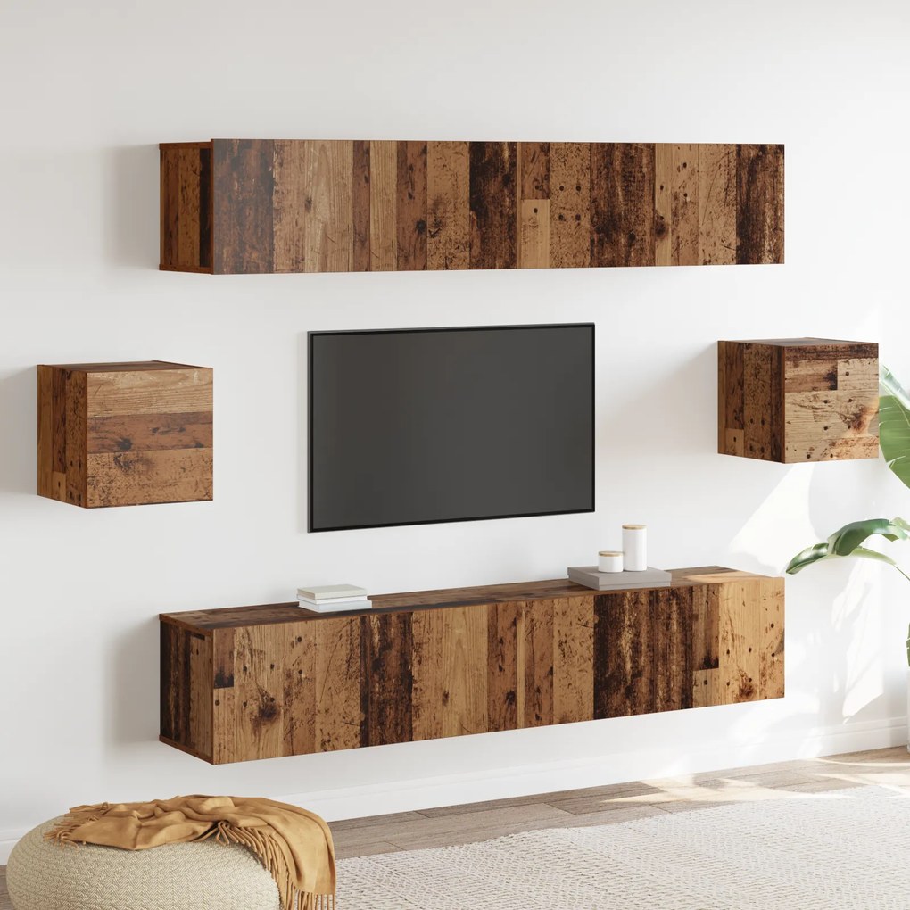 Conjunto de 6 Peças para Gabinete de TV Madeira Antiga Madeira de Enge