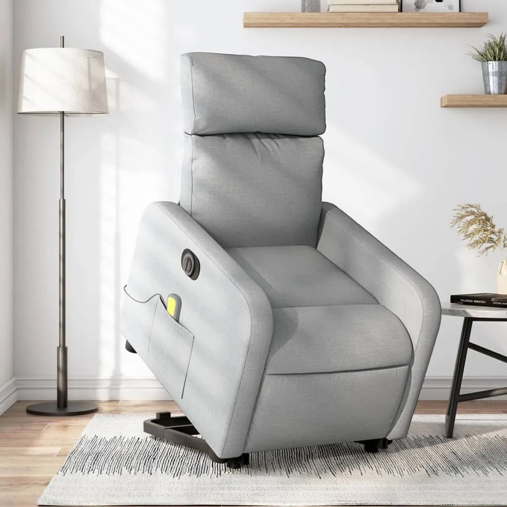 vidaXL Poltrona elétrica reclinável massagens tecido cinzento-claro