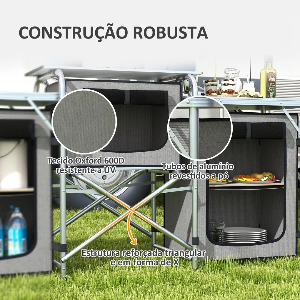 Móvel de Cozinha para Campismo Armário para Campismo Dobrável com 3 Ta
