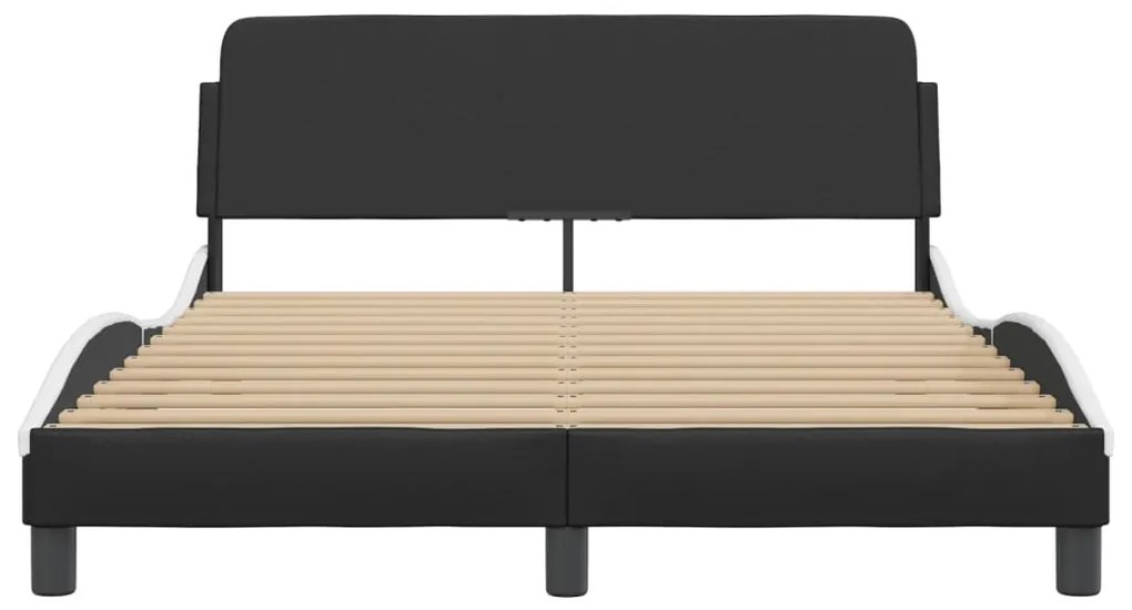 Estrutura cama c/ cabeceira 140x200 couro artif. preto/branco