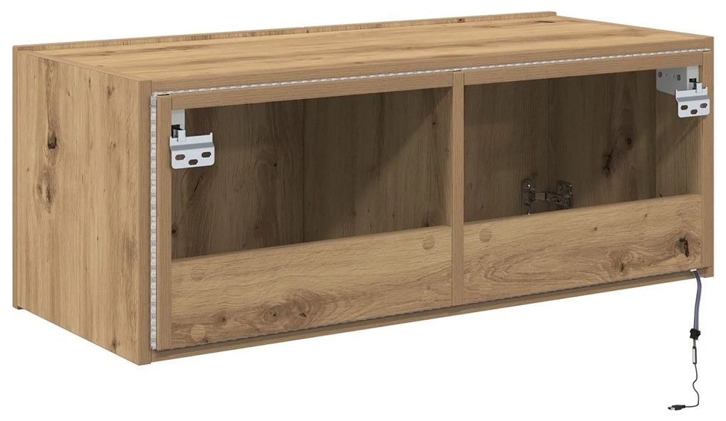 Armário de TV vidaXL com luzes LED Carvalho Artesanal 80x35x31 cm