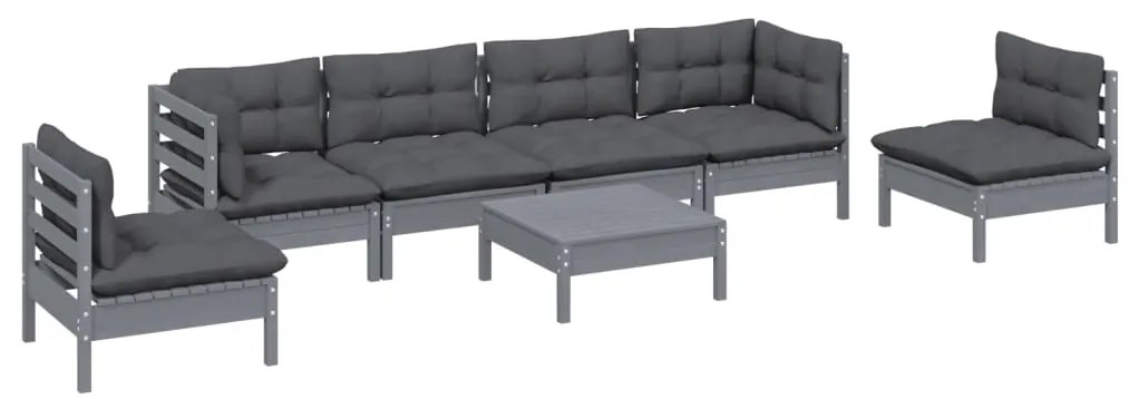 7 pcs conjunto lounge de jardim c/ almofadões pinho maciço