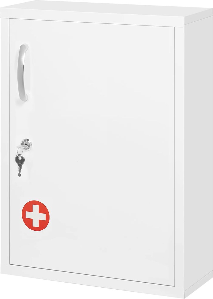 Armário de Parede de Aço para Medicamentos de 3 Níveis com Fechadura e 2 Chaves para Casa de Banho 40x15x53,5 cm Branco