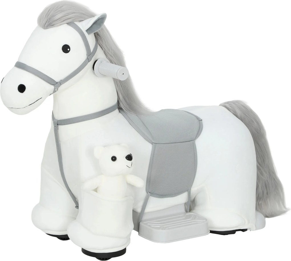 AIYAPLAY Cavalo Elétrico com Música Bateria 6V Brinquedo Elétrico Toque Suave Rodas Silenciosas de PU Movimento para a Frente 74x34x51 cm Branco | Aosom Portugal