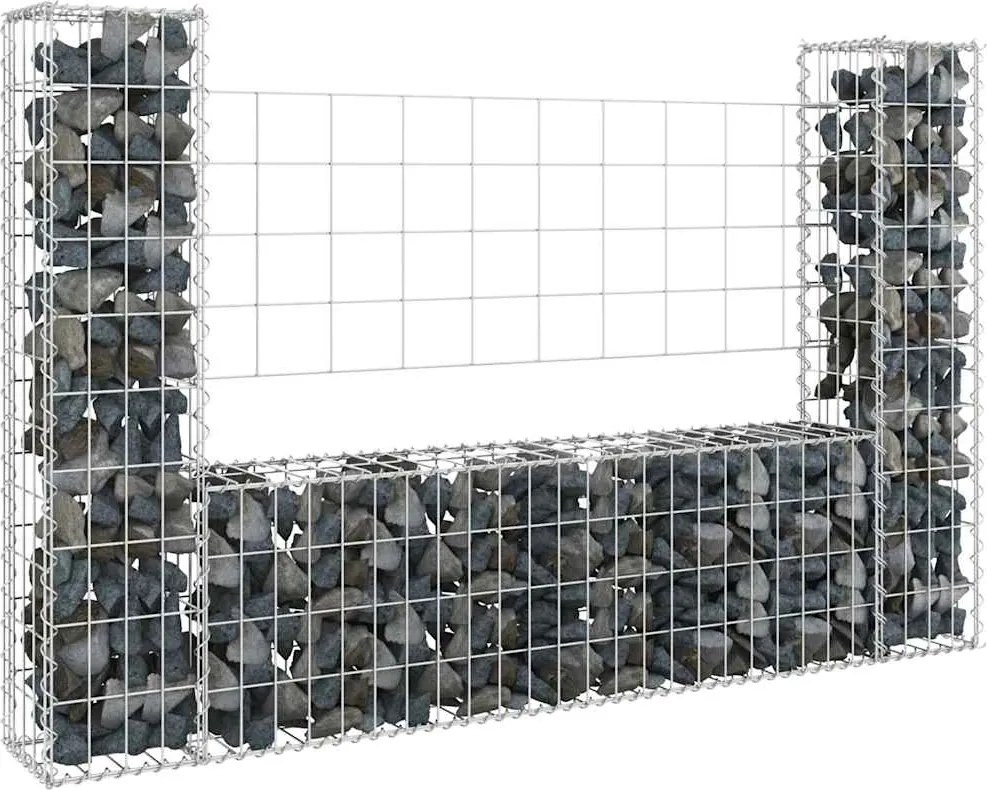 Cesto gabião em forma de U c/ 2 postes 140x20x100 cm ferro