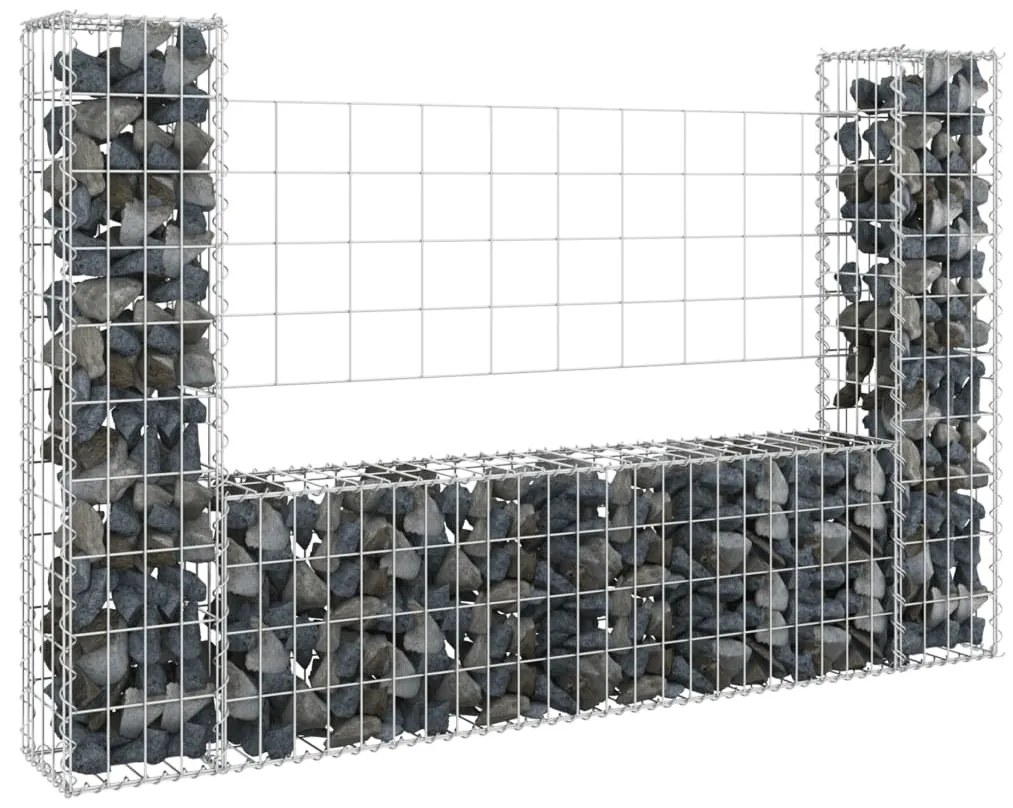 vidaXL Cesto gabião em forma de U c/ 2 postes 140x20x100 cm ferro