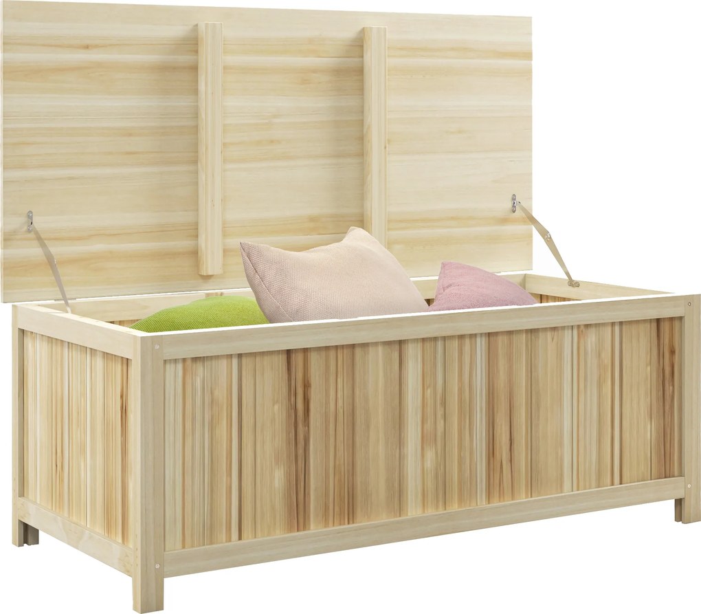 Baú de Armazenamento Exterior em Madeira 172 L com Tampa Articulada Resistente às Intempéries para Jardim Madeira