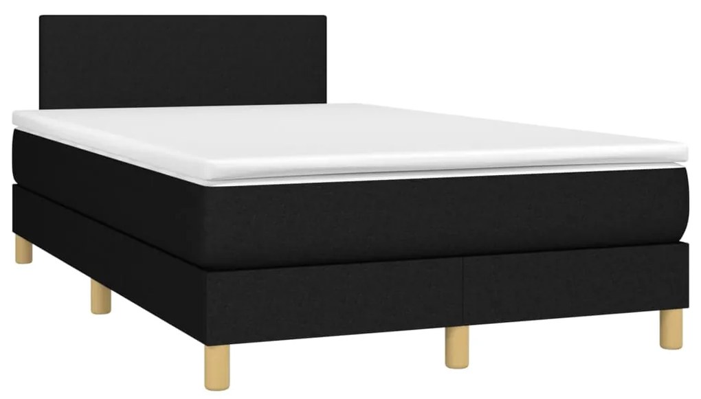 Cama box spring c/ colchão e LED 120x190 cm tecido preto