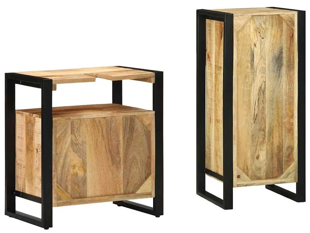 Conjunto de Móveis para Banheiro 2 pcs Madeira de manga maciça