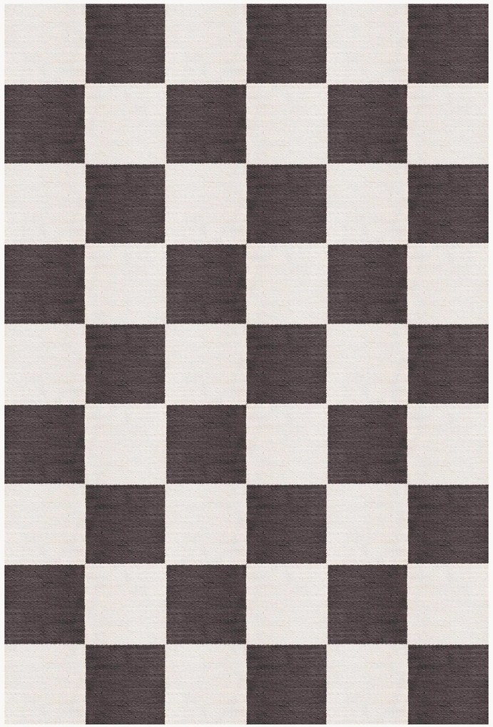 Tapete em lã artesanal de pelo curto Chess Flatweave