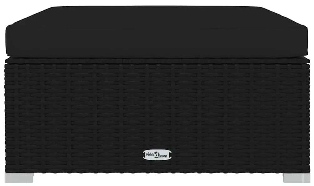 4 pcs conjunto lounge de jardim c/ almofadões vime PE preto