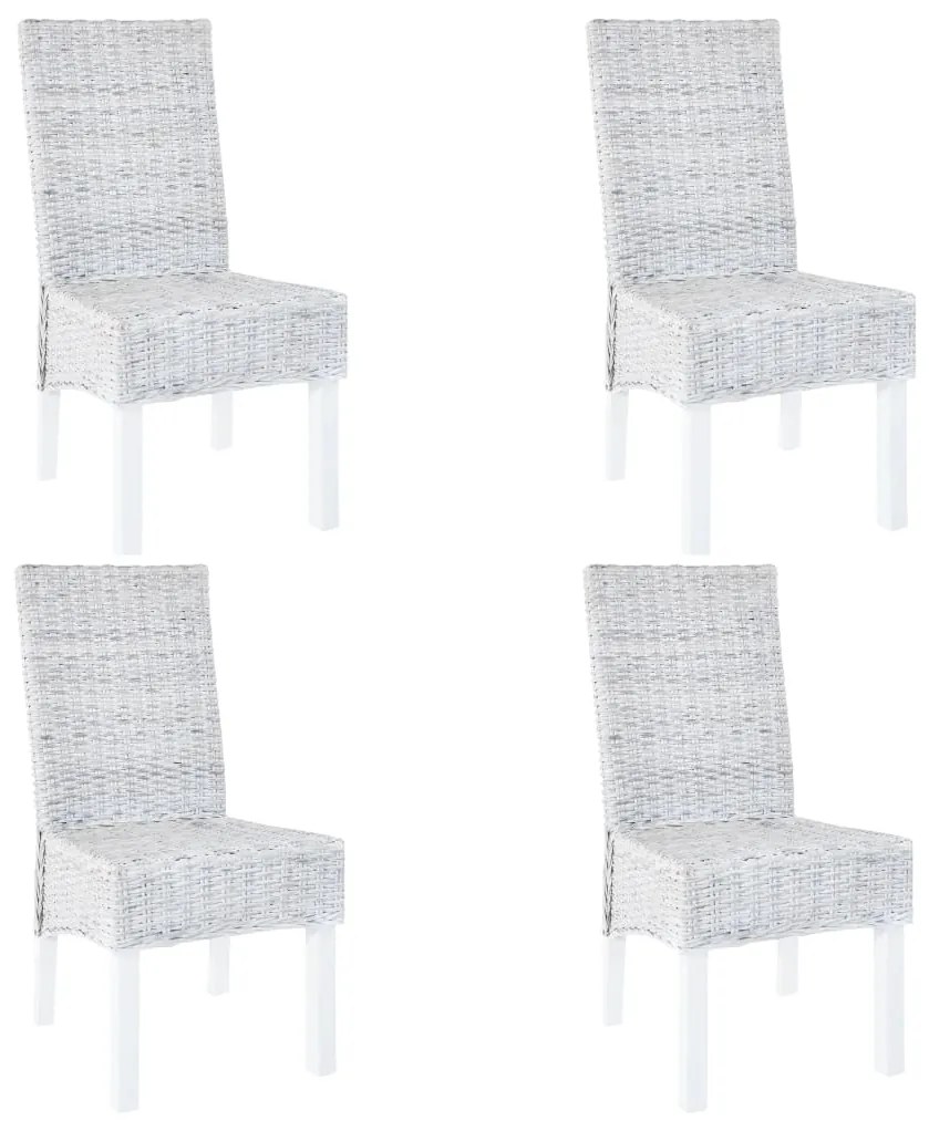 vidaXL Cadeiras de jantar 4 pcs vime Kubu e madeira mangueira branco