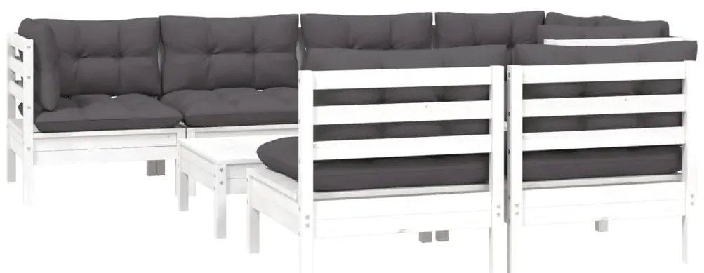 8 pcs conj. lounge de jardim c/ almofadões pinho maciço branco