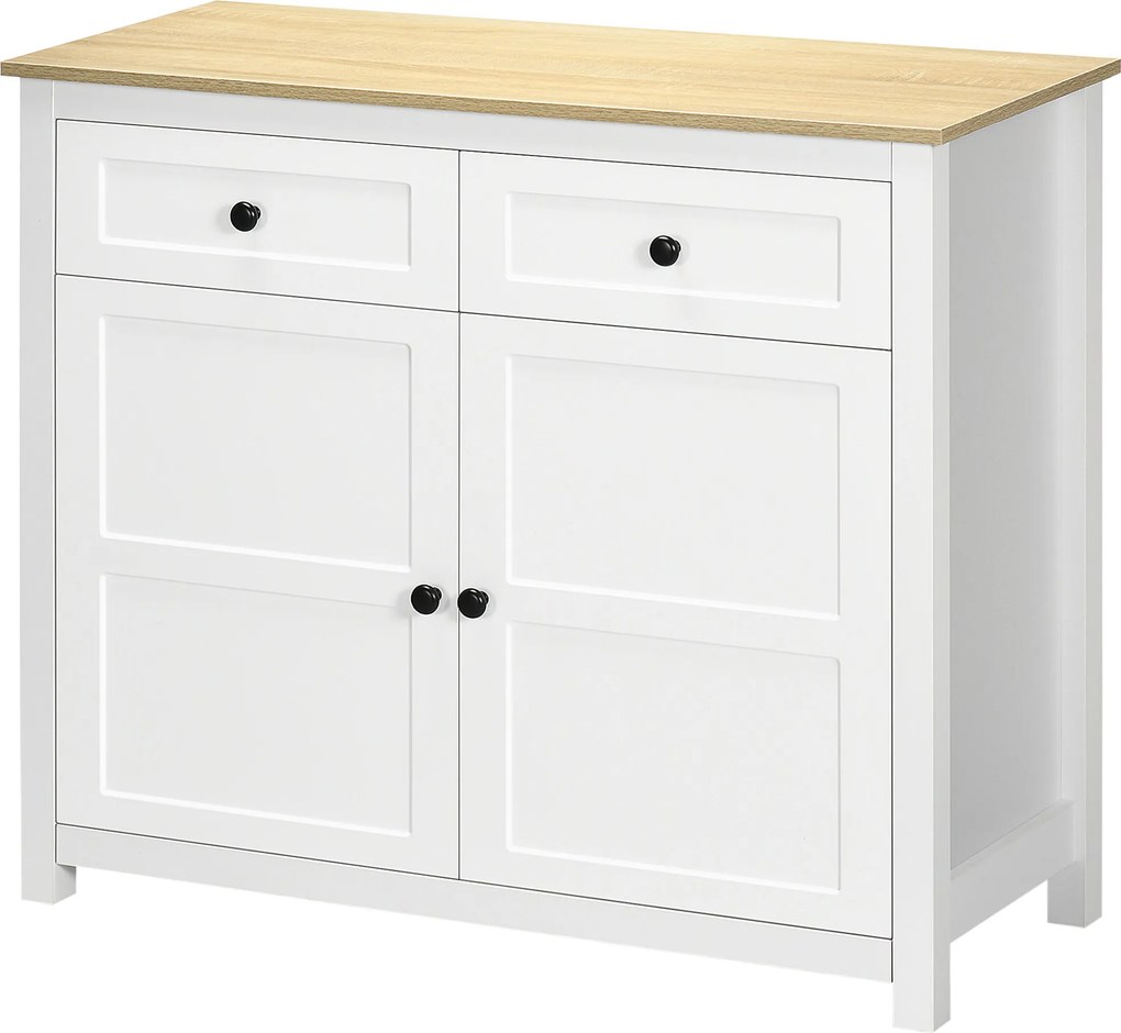 Cómoda com 2 portas e prateleira ajustável em altura, 2 gavetas, 100 x 40 x 85 cm, branca e com acabamento em imitação de madeira