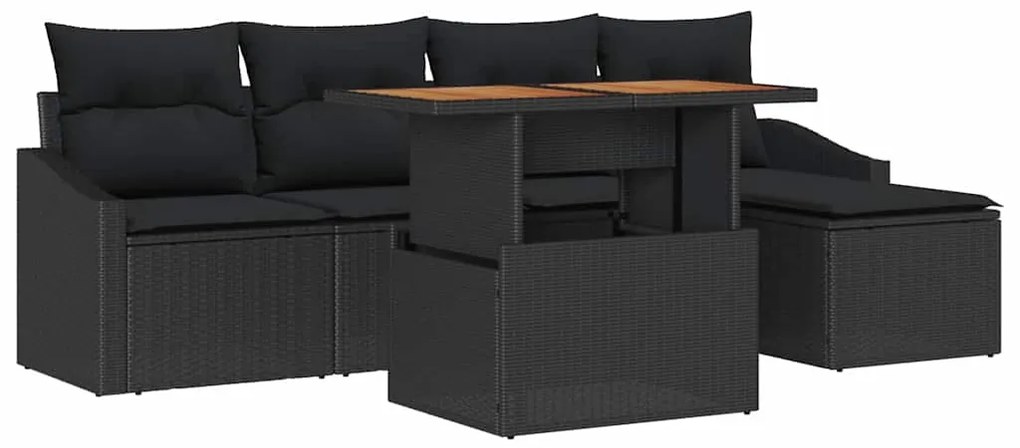 Conjunto de Jardim com 6 Peças e Almofadas em Rattan Sintético Preto A