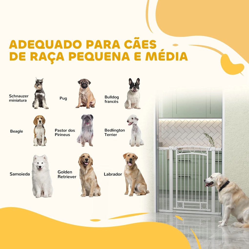 Barreira de Segurança para Cães com Largura Ajustável 76-104 cm  2 Extensões para Escadas e Portas 76-104x104 cm Branco