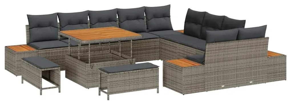 Conjunto de Sofá de Jardim de 13 Peças com Almofadas Cinzas em Rattan