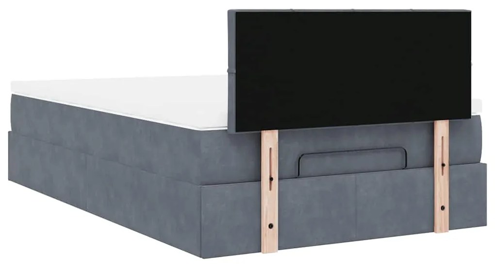 Cama otomana com colchão 120x190 cm veludo cinzento-escuro