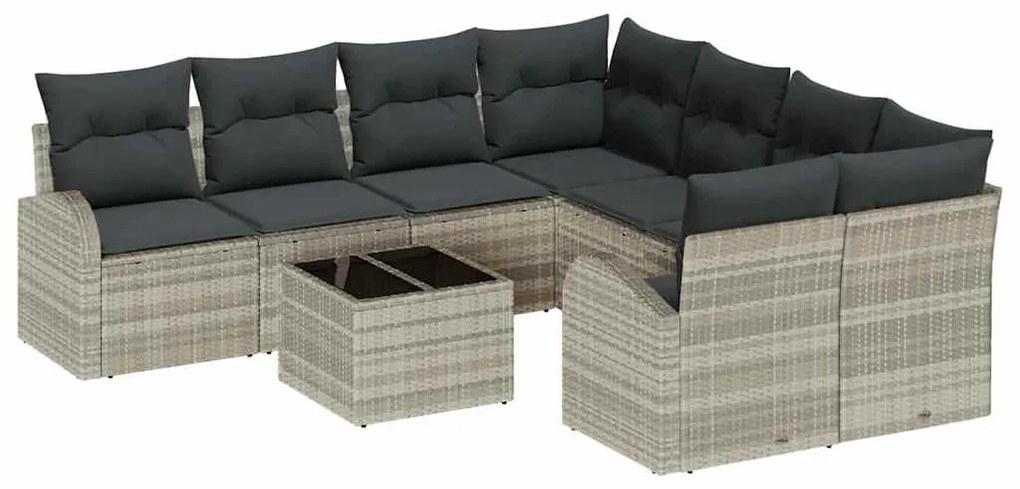 Sofá de Jardim 9 Peças com Almofadas Cinza Claro de Rattan Sintético