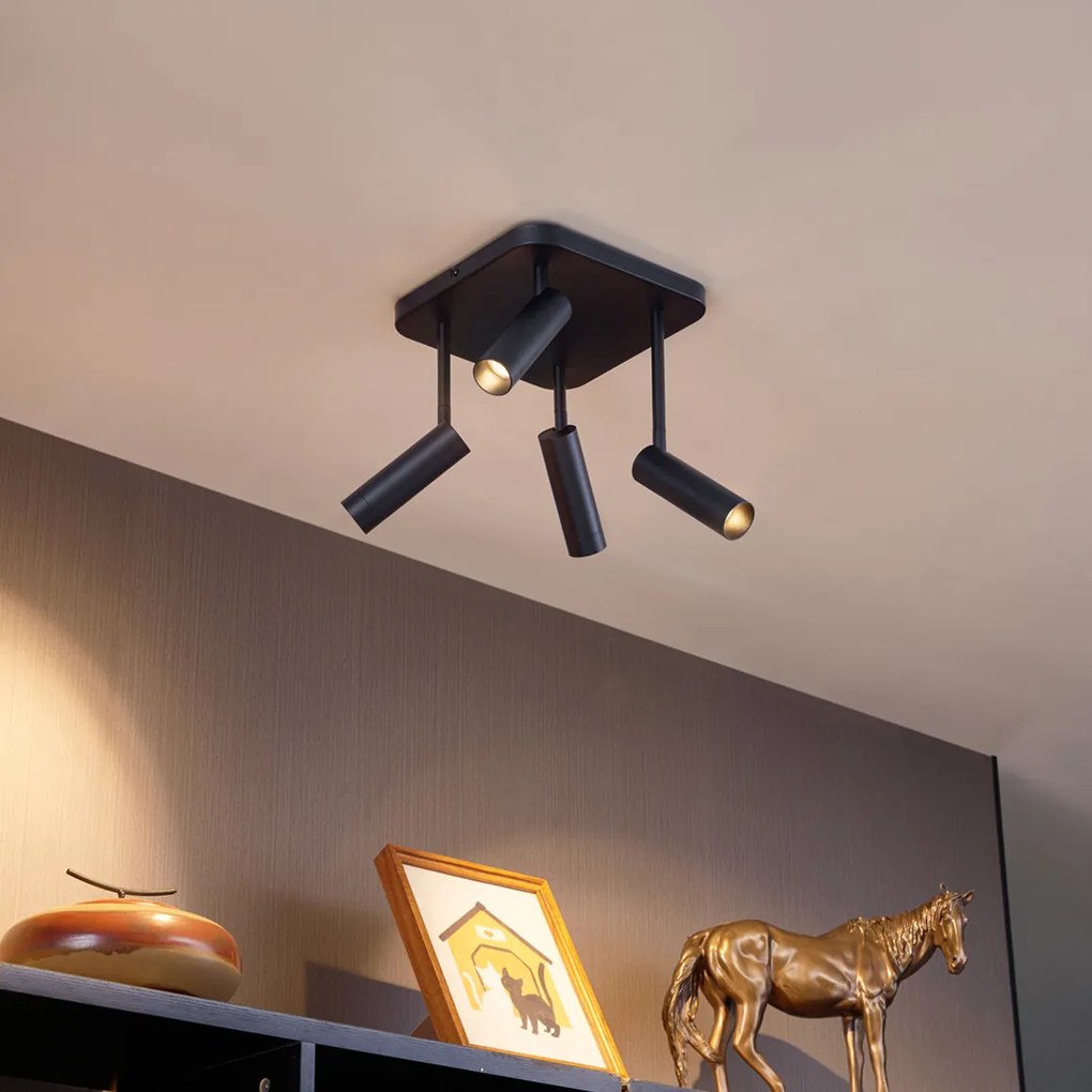 Foco de teto arredondado preto GU10 35mm 4 luzes giratório e inclinável - Kate