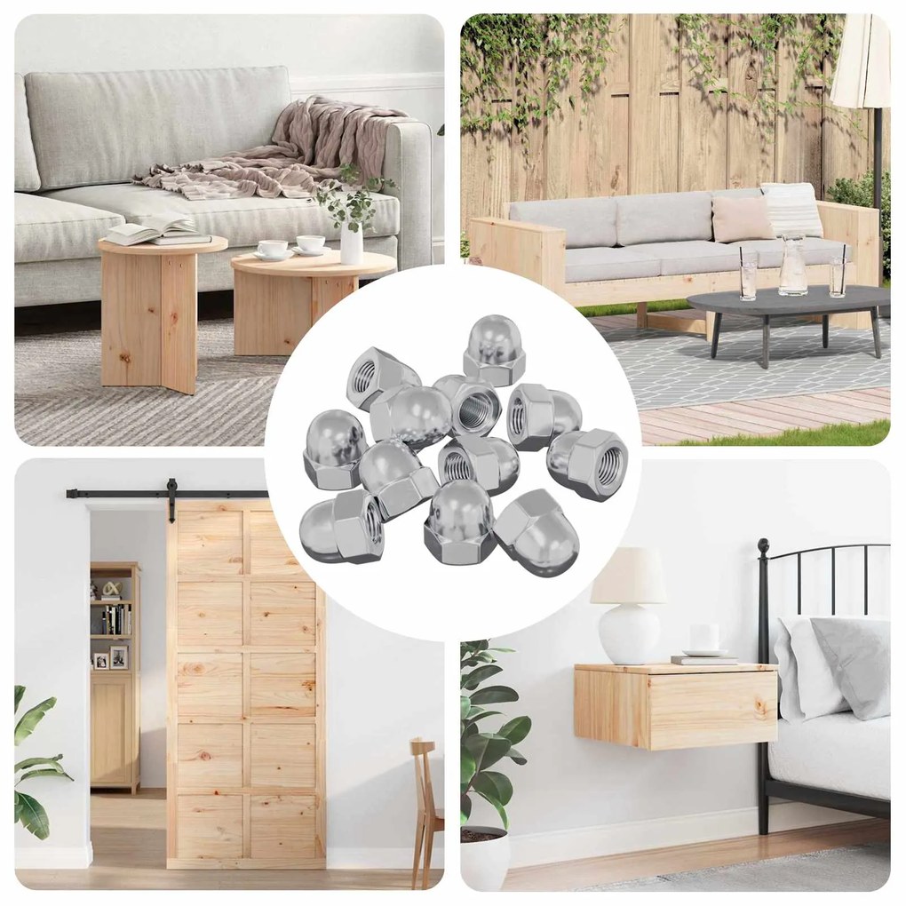 vidaXL Nozes Hexagonais de Cúpula 3913 pcs Prateado Ferro