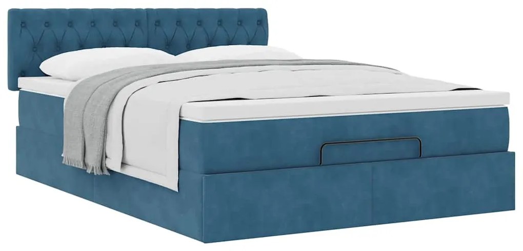 Estrutura de cama otomana com colchão 140x190cm azul escuro
