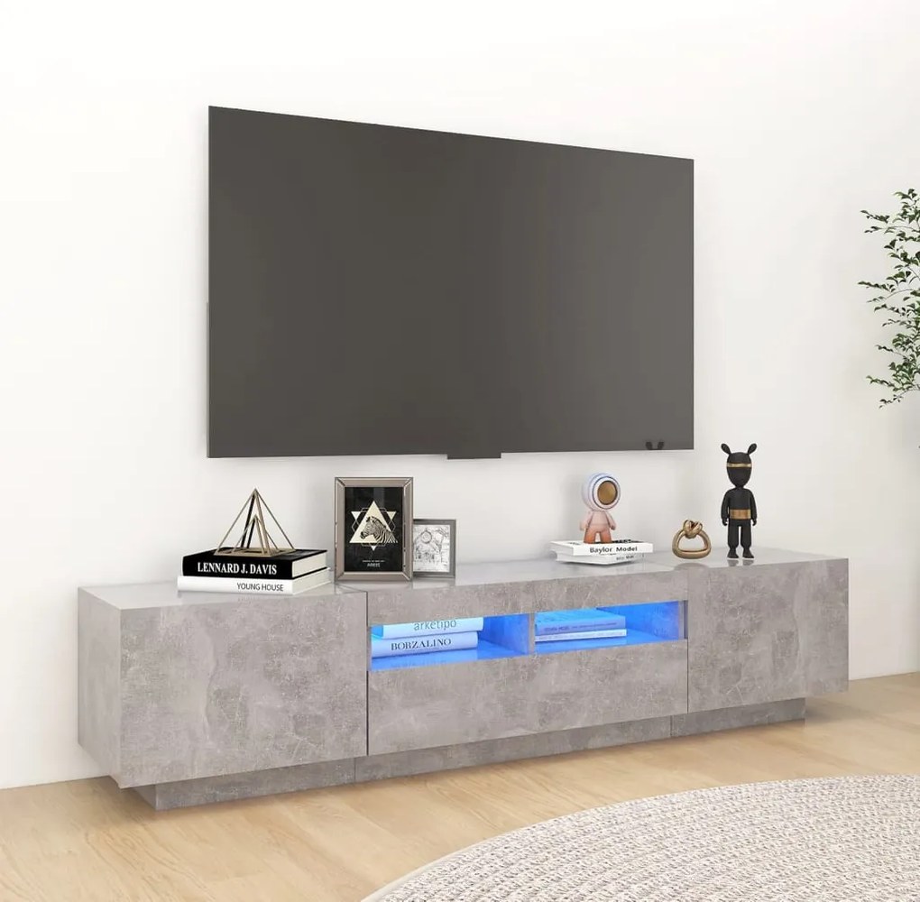 Móvel de TV com luzes LED 180x35x40 cm cinzento cimento