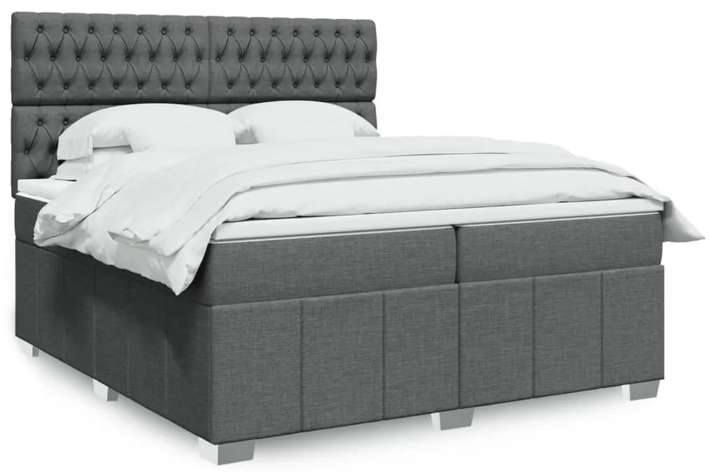 Cama com molas/colchão 200x200 cm tecido cinzento-escuro