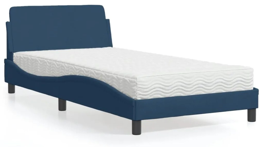 vidaXL Cama com colchão 100x200 cm tecido azul