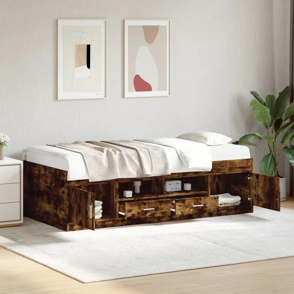 vidaXL Sofá-cama com gavetas sem colchão 90x200 cm carvalho fumado