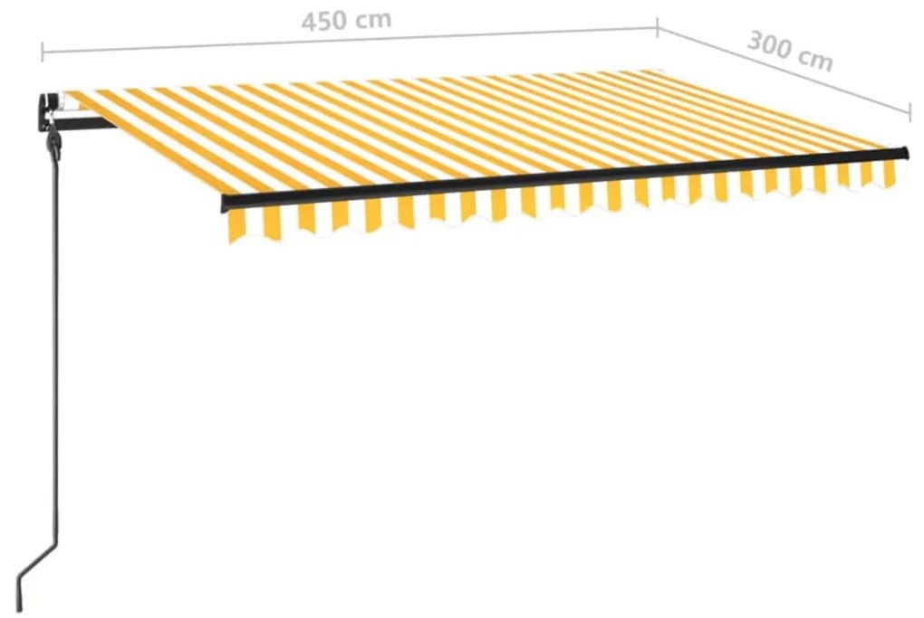 Toldo retrátil manual com LED 450x300 cm amarelo e branco