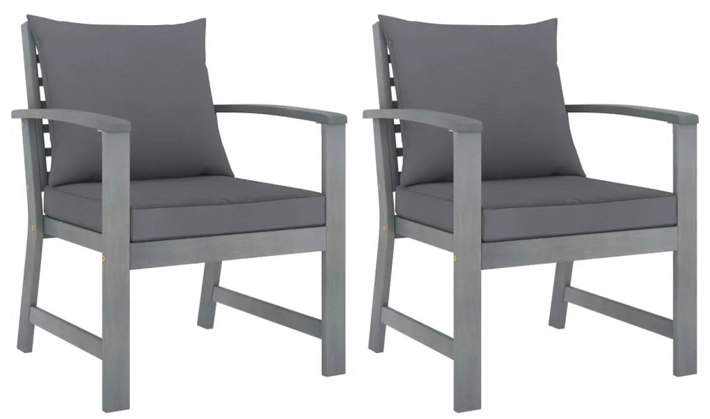 311827 vidaXL Cadeiras jardim 2 pcs c/ almofadões cinza-escuro acácia maciça