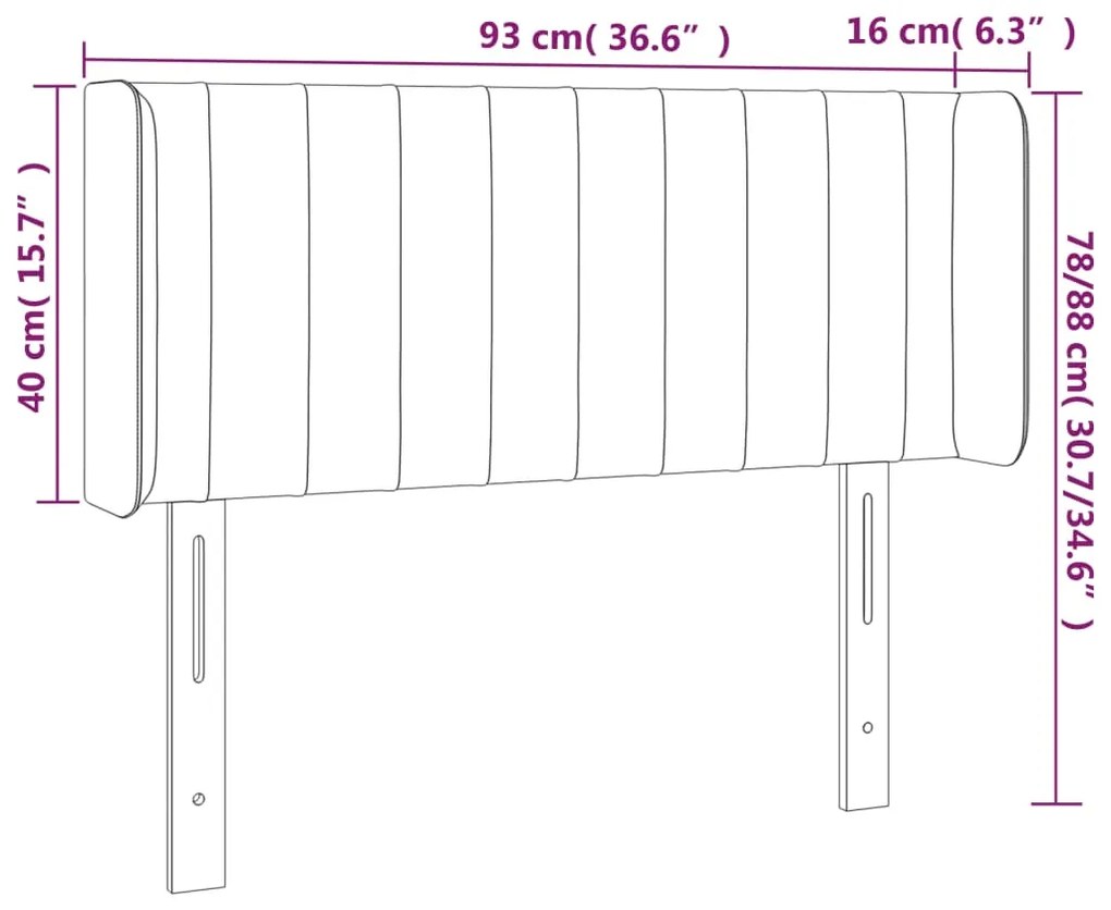 Cabeceira de cama c/ abas tecido 93x16x78/88 cm cinzento-claro