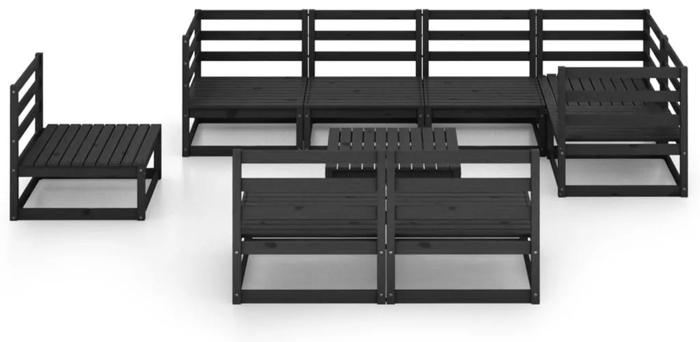 9 pcs conjunto lounge de jardim pinho maciço preto