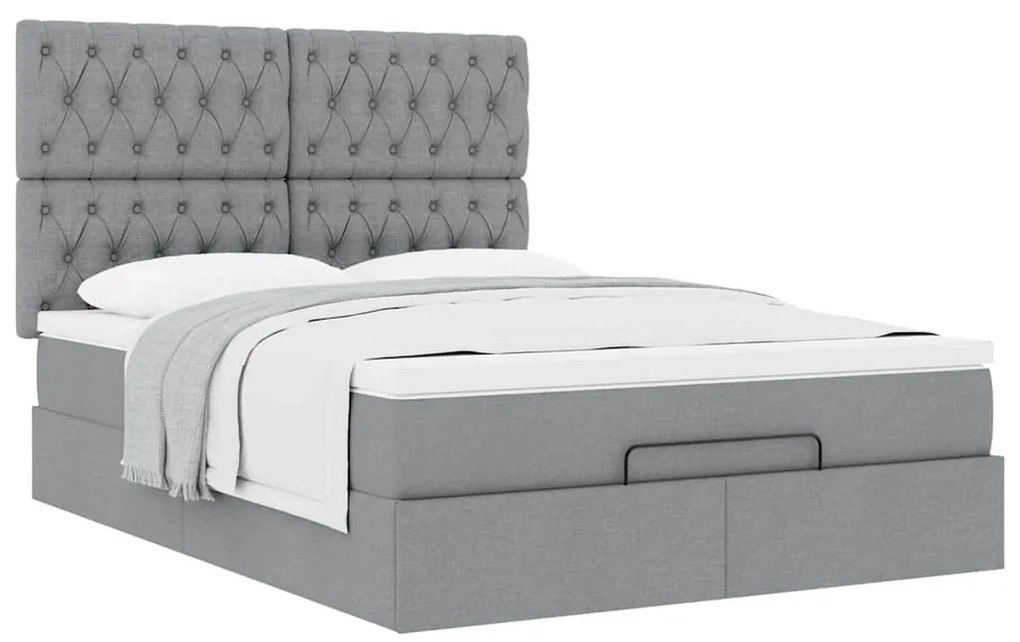 Estrutura cama otomana colchão 140x200cm tecido cinzento claro