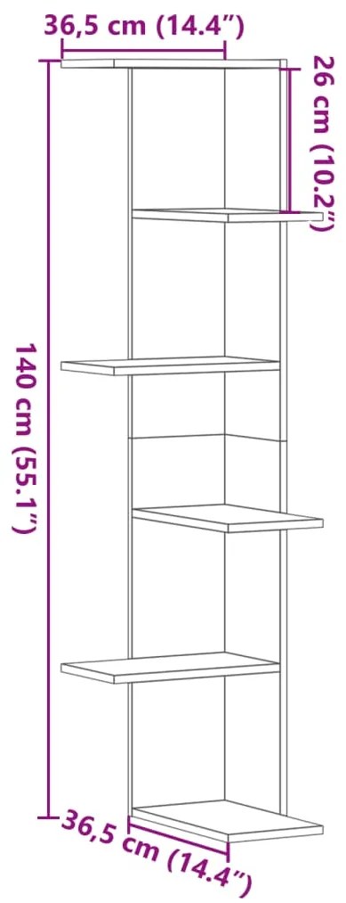 Estante parede p/ canto 36,5x36,5x140 cm deriv. madeira branco