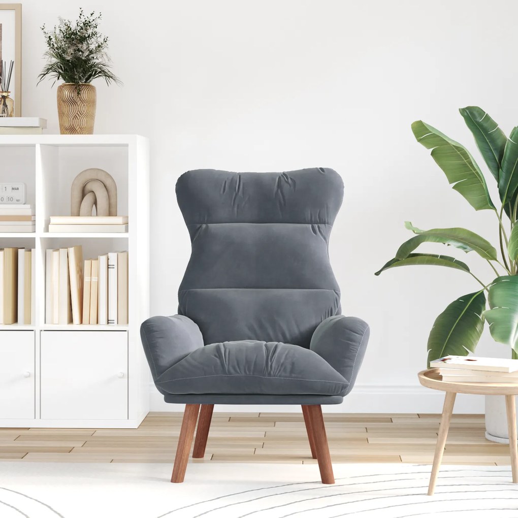 Poltrona Relaxante Veludo Cinza Escuro