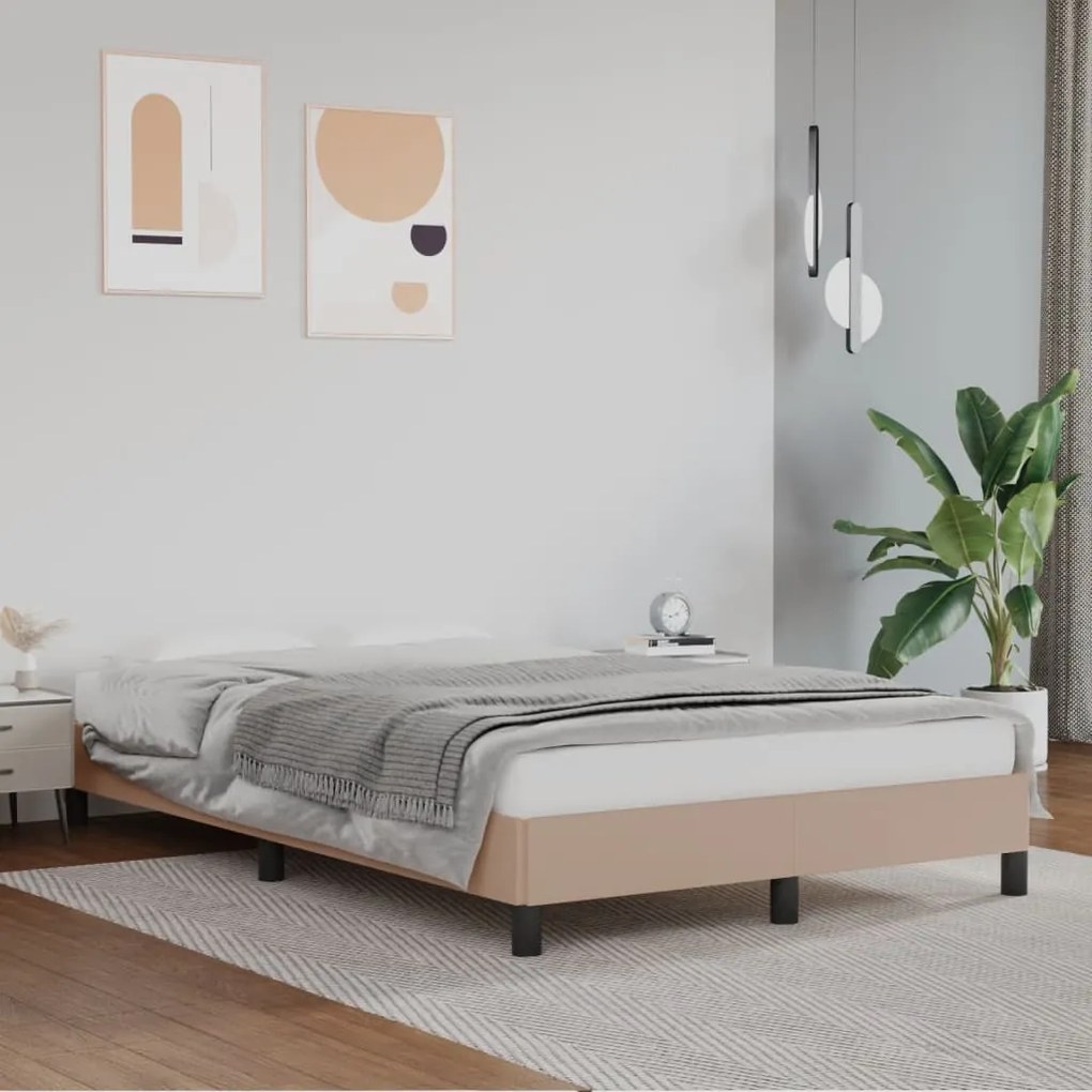 vidaXL Estrutura de cama sem colchão 120x190cm couro artif. cappuccino