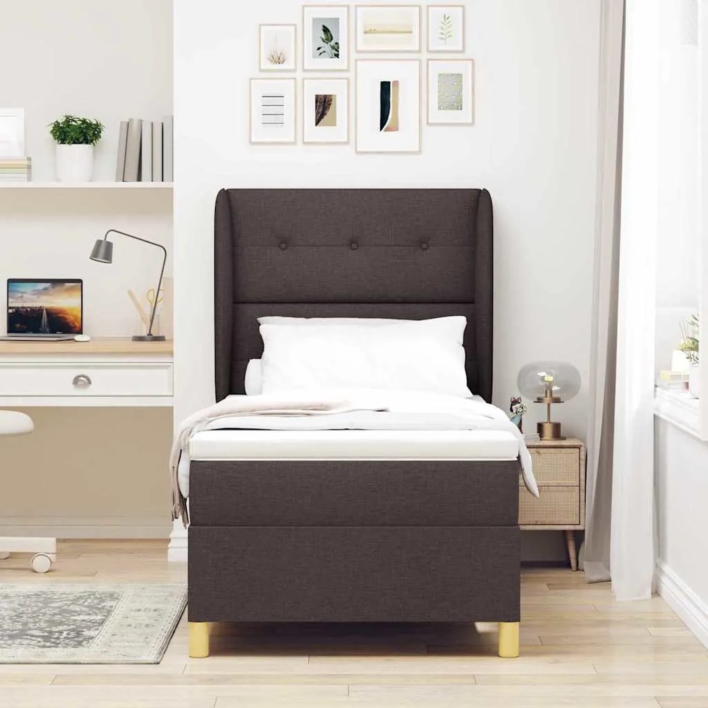 Cama Box Spring vidaXL com Colchão Marrom Escuro 100x200 cm Tecido
