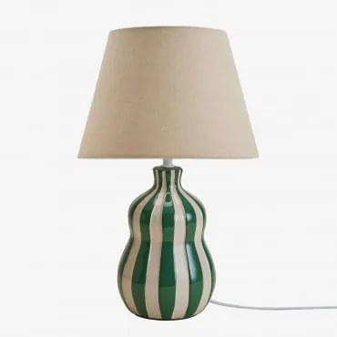 Candeeiro De Mesa ↑40 Cm Em Cerâmica E Linho Jolira Verde Couve - Sklum