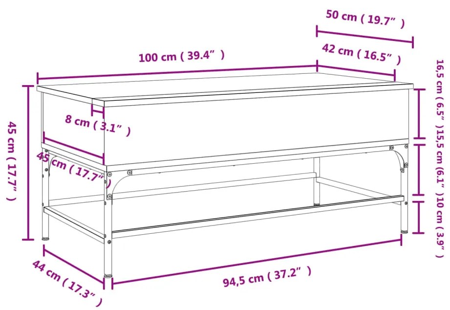 Mesa de centro 100x50x45 cm derivados de madeira/metal preto