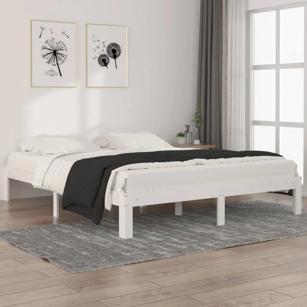 Estrutura de cama 160x200 cm pinho maciço branco