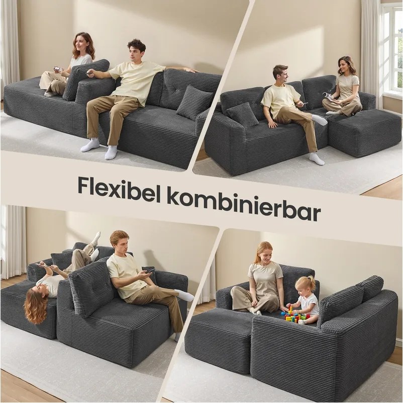 Sofá de canto modular Sem Montagem 150 x 244 x 73 cm com chaise longue grande à direita, cinza ardósia