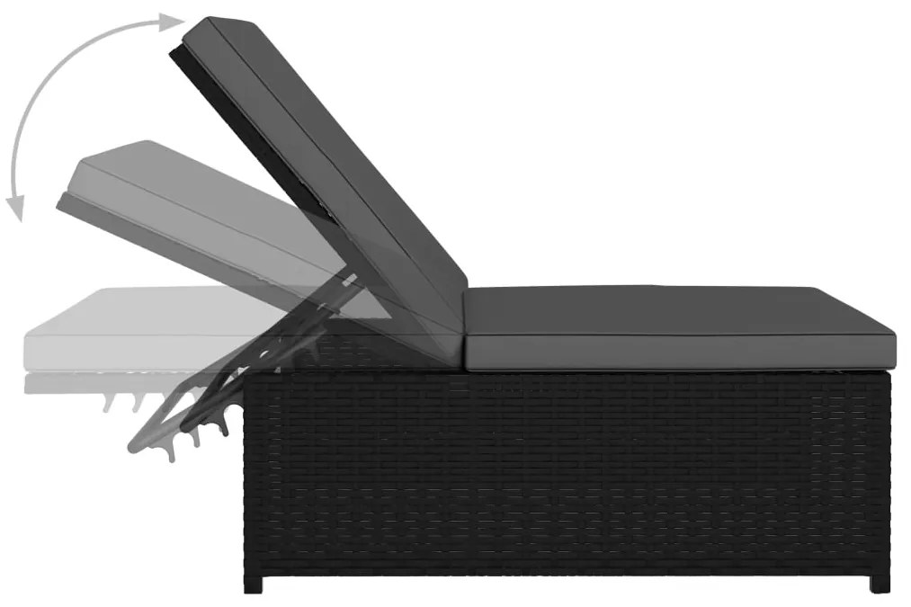Espreguiçadeiras com mesa 2 pcs vime PE preto
