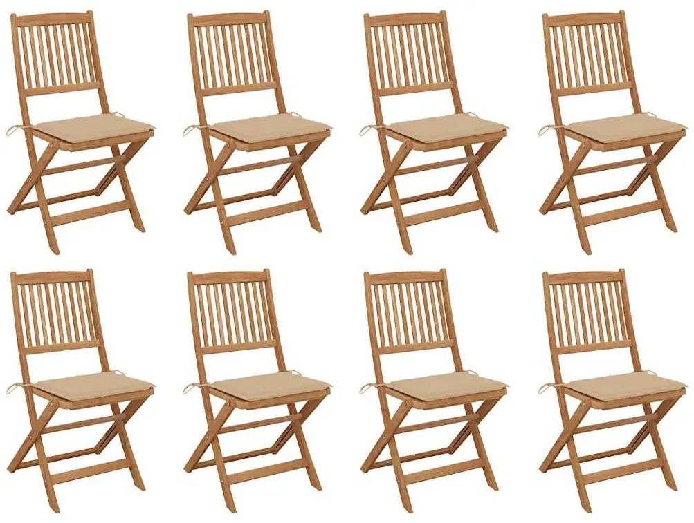 vidaXL Cadeiras de exterior dobráveis c/ almofadões 8pcs acácia maciça