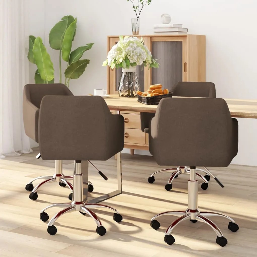 vidaXL Cadeiras de jantar giratórias 4 pcs tecido castanho