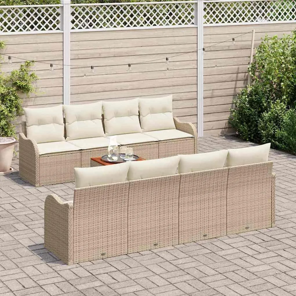 Conjunto de Sofá de Jardim com 9 Peças e Almofadas em Polirattan Bege
