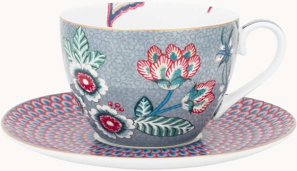 Chávenas de chá e pires em porcelana Flower Festival, conjunto de 2
