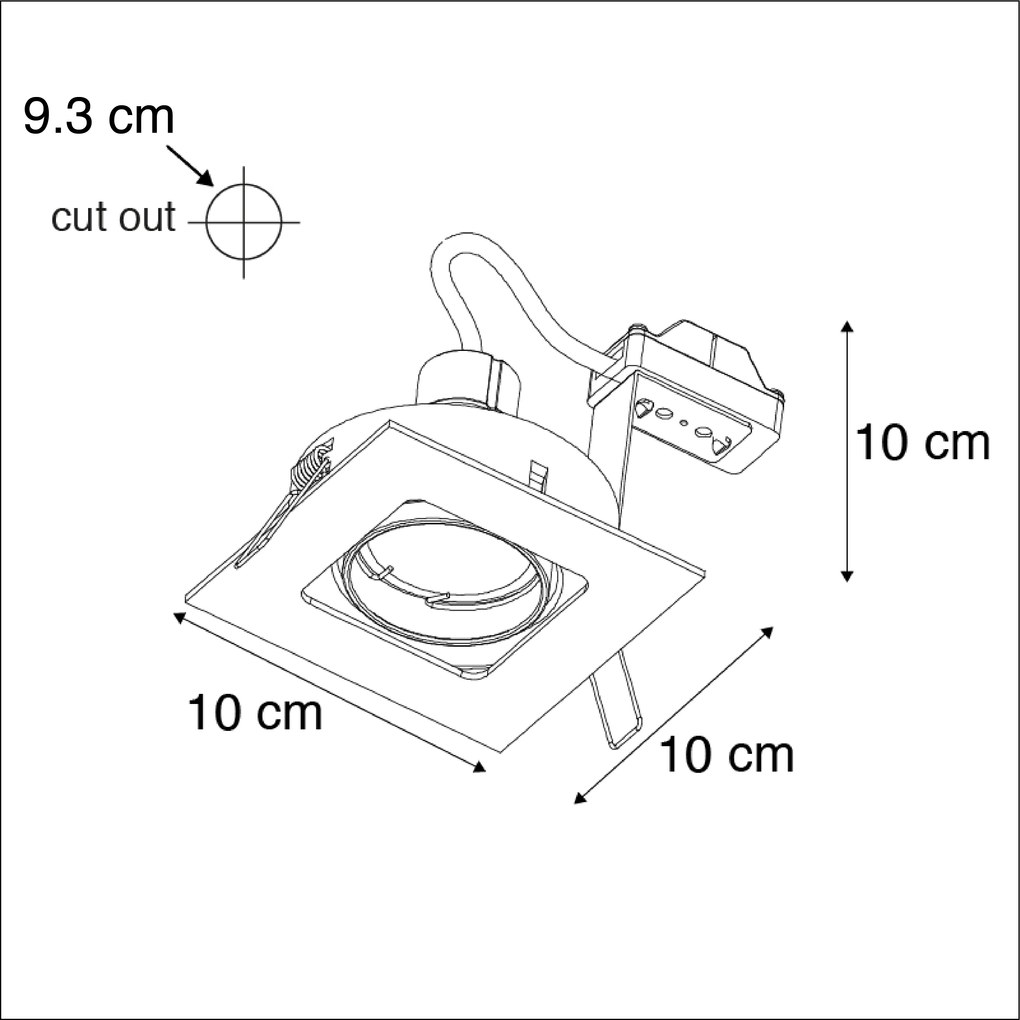 Conjunto de 6 Foco de encastrar quadrado preto dirigível - ARTEMIS